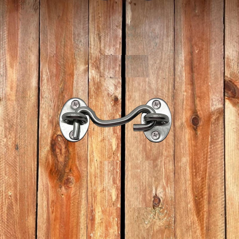 CUKAYO 4 Pack 3" Hook and Eye Gate Latch, Stainless Steel Rust-Resistant Barn Door Lock Cabin Hooks for Gate Shutters Window Slide Barn Shed Cabinet Bathroom, with 16pcs Screw,Silver - Image 4